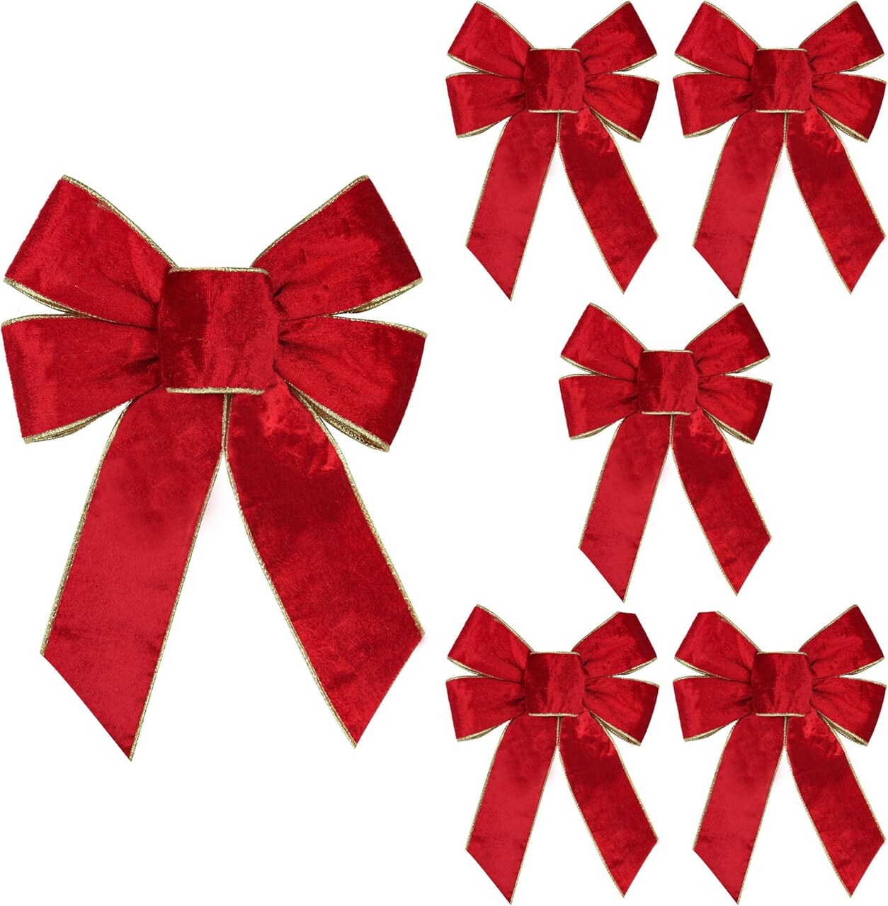 6PCS Red Christmas Velvet Bows, 9" x 12" Christmas Wreath Bow with Golden Edged, Christmas Tree Decor Indoor Outdoor Xmas Decoration for Home Party Tree (6)